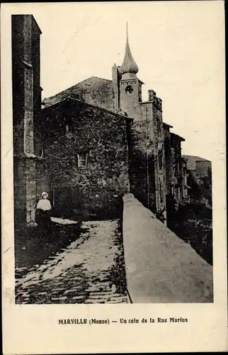 Ak Marville Meuse, Un coin de la Rue Marius, Straßenansicht, Kirche