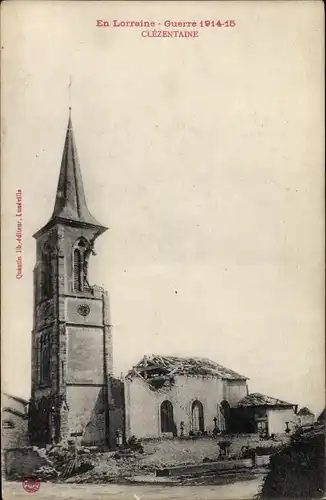 Ak Clézentaine Vosges, En Lorraine-Guerre 1914-15, Kirche, Außenansicht