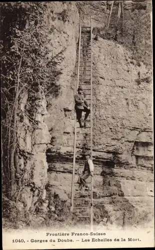 Ak Gorges du Doubs, Les Echelles de la Mort, Frontiere Franco Suisse, Leiter, Berg