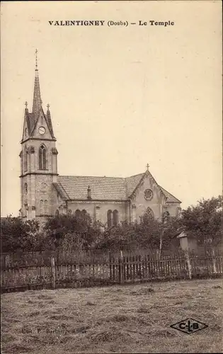 Ak Valentigney Doubs, Le Temple, Kirche, Außenansicht