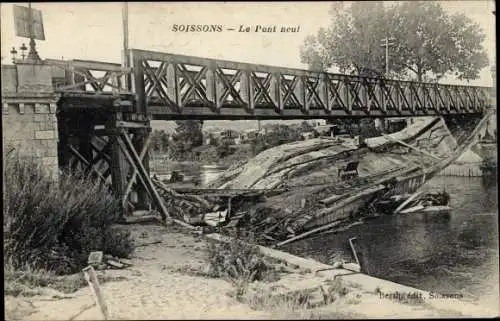Ak Soissons Aisne, Le Pont neuf, zerstörte Brücke