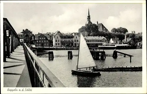 Ak Kappeln an der Schlei, Teilansicht, Segelboot