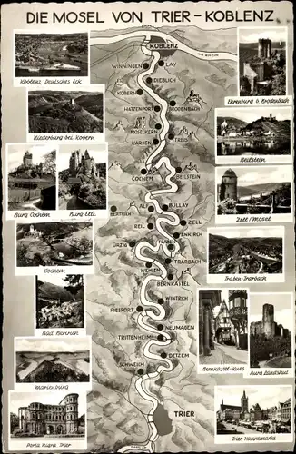 Ak Trier an der Mosel, Die Mosel von Trier nach Koblenz, Karte