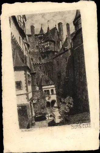 Künstler Ak Jander, Carl, Wierschem an der Mosel, Burg Eltz, Burghof