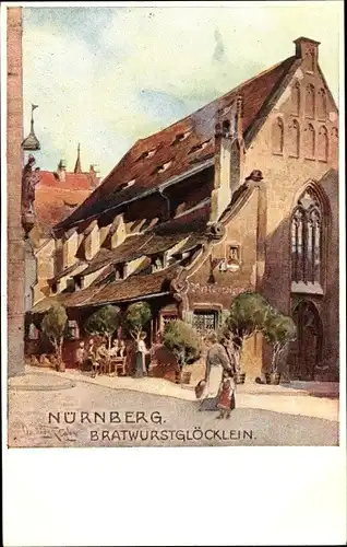 Künstler Ak Nürnberg in Mittelfranken Bayern, Bratwurstglöcklein