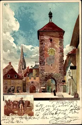Künstler Litho Kley, H., Freiburg im Breisgau, Schwabentor, Bild auf der Stadtseite des Turms