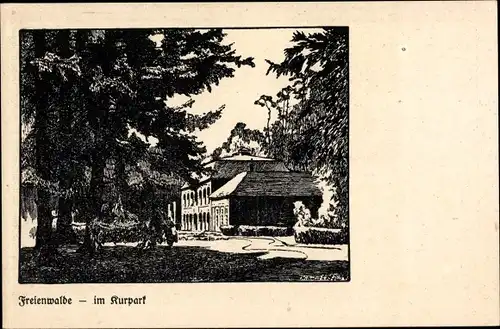 Künstler Ak Zadow, Wilhelm, Bad Freienwalde an der Oder, Partie im Kurpark mit Kurhaus