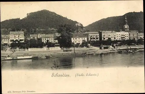 Ak Bad Schandau Sächsische Schweiz, Teilansicht vom Ort, Berge