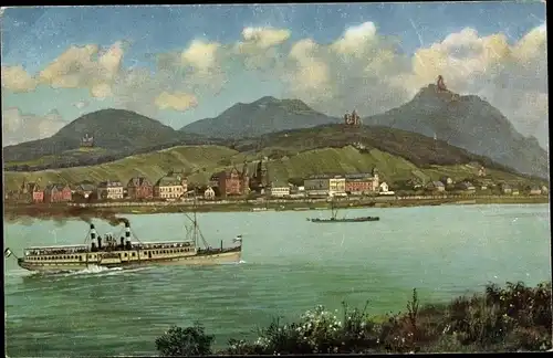 Künstler Ak Hoffmann, H., Königswinter am Rhein, Blick vom Rhein zu Drachenburg und Drachenfels