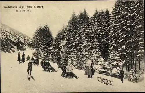 Ak Lautenthal Langelsheim im Oberharz, Rodelbahn, Winterlandschaft