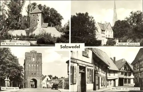 Ak Salzwedel in der Altmark, Alte Burgmauer, Hungerturm, Propstei, Marienkirche, Neuperver Tor