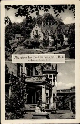Ak Altenstein Bad Liebenstein, Handwerkererholungsheim, Außenansicht, Skulptur