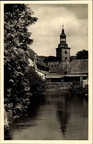 Ak Bad Berka in Thüringen, Partie an der Ilm, Fluss, Kirche