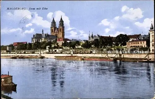 Ak Magdeburg an der Elbe, Dom mit Elbe, Panorama