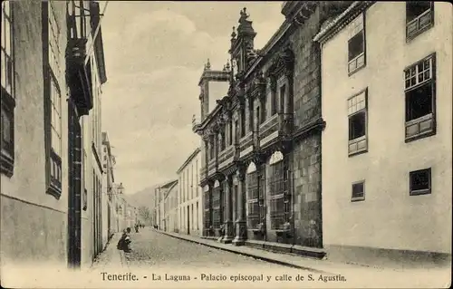 Ak Teneriffa Kanarische Inseln Spanien, La Laguna, Palacio episcopal y calle de San Agustin