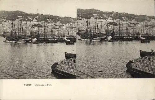 Stereo Ak Genova Genua Liguria, Vue dans le Port