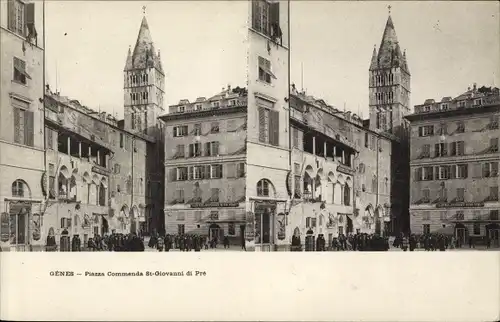 Stereo Ak Genova Genua Liguria, Piazza Commenda St. Giovanni di Pre