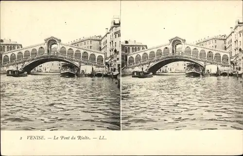 Stereo Ak Venezia Venedig Veneto, Le Pont du Rialto, Rialtobrücke, Kanal