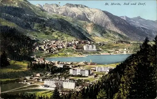 Ak Sankt Moritz Kanton Graubünden, Bad und Dorf, Panorama