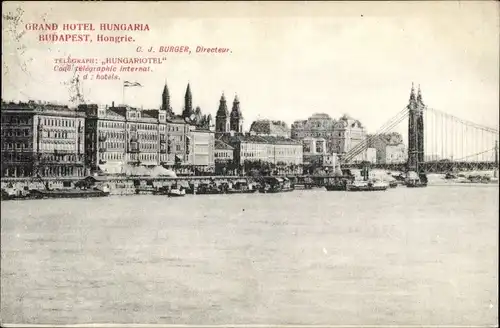 Ak Budapest Ungarn, Grand Hotel Hungaria, Brücke