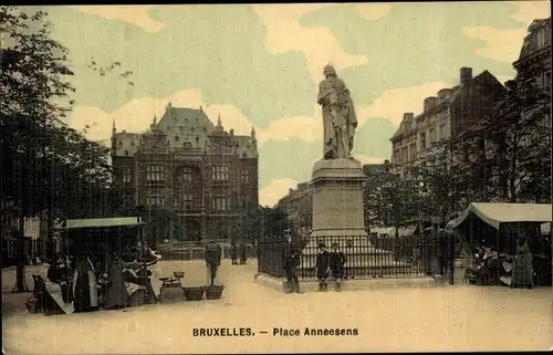 Ak Bruxelles Brüssel, Place Anneesens, Platzpartie, Denkmal