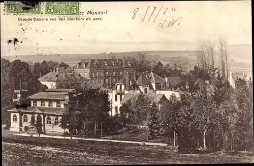 Ak Mondorf les Bains Bad Mondorf Luxemburg, Grande piscine vue des hauteurs du parc