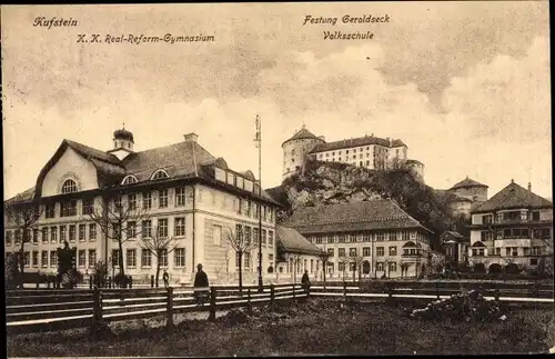 Ak Kufstein in Tirol, Festung Geroldseck, K. K. Real-Reform-Gymnasium, Volksschule
