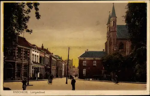 Ak Enschede Overijssel Niederlande, Langestraat, Straßenansicht