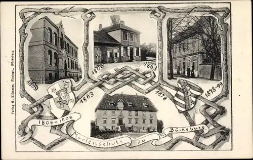 Ak Bückeburg im Kreis Schaumburg, Marienschule 1806-1906, Wappen