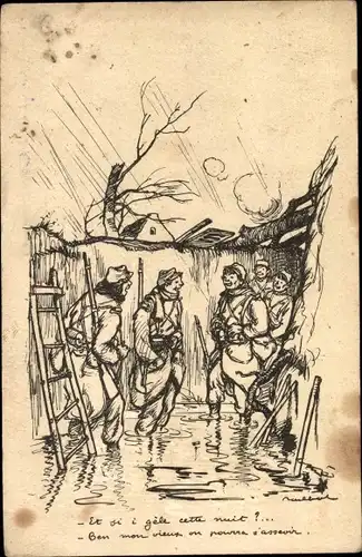 Künstler Ak Poulbot, Francisque, Französische Soldaten im Schützengraben