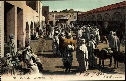 Ak Biskra Algerien, Le Marche, Marktplatz, Esel, Händler, Maghreb