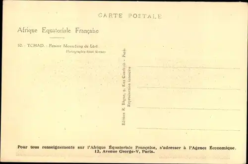 Ak Tschad, Afrique Equatoriale Francaise, Femme Moundang de Léré, Barbusige Frau