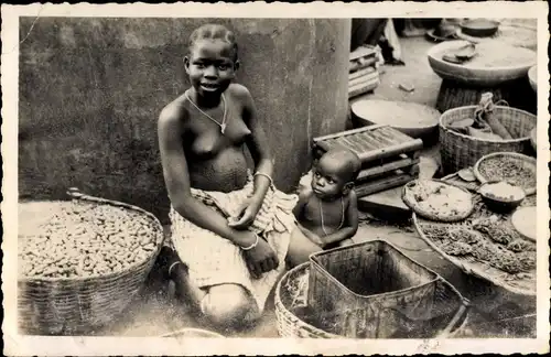 Ak Porto Novo Dahomey Benin, Jeune marchande, Händlerin, Schmucknarben