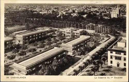 Ak Casablanca Marokko, La Caserne du 1er Zouaves, Fliegeraufnahme