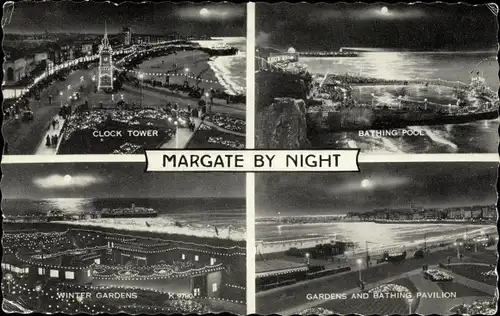 Ak Margate Kent England, Clock Tower, Bathing Pool, Winter Gardens, Garden and Bathing Pavilion