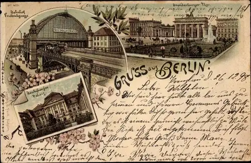 Litho Berlin Mitte, Bahnhof Friedrichstraße, Brandenburger Tor, Reichskanzler Palais