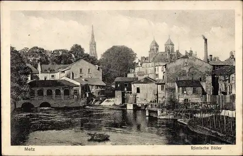 Ak Metz Moselle, Römische Bäder, Kirchturm