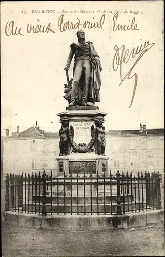 Ak Bar le Duc Meuse, Statue du Marechal Oudinot, Duc de Reggio, Place Reggio, Denkmal
