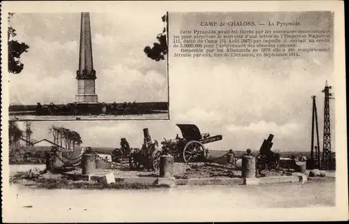 Ak Camp de Chalons Camp de Mourmelon Marne, La Pyramide, Kriegsdenkmal