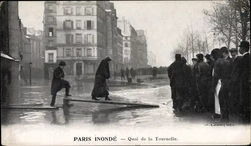 Ak Paris V, Paris Inonde, Quai de la Tournelle