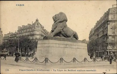 Ak Paris IV,  Place Denfert Rochereau, Le Lion de Belfort, Denkmal