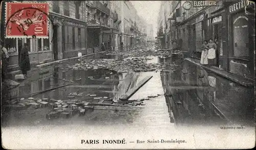 Ak Paris VII, Rue Saint-Dominique inondé