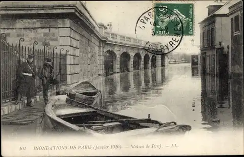 Ak Paris XVI Trocadéro, Inondations de Paris, Station de Passy