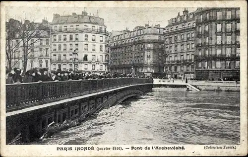 Ak Paris V, Pont de l'Archeveche, Brücke, Hochwasser