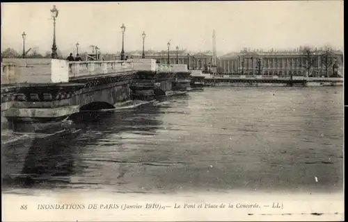 Ak Paris VIII, Inondations de Paris, Le Pont et Place de la Concorde, Brücke, Hochwasser