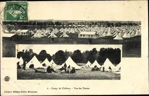 Ak Châlons en Champagne Marne, Camp de Chalons, Tentes, Militärzeltlager