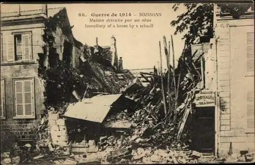 Ak Soissons Aisne, Maison, Kriegszerstörungen, I. WK