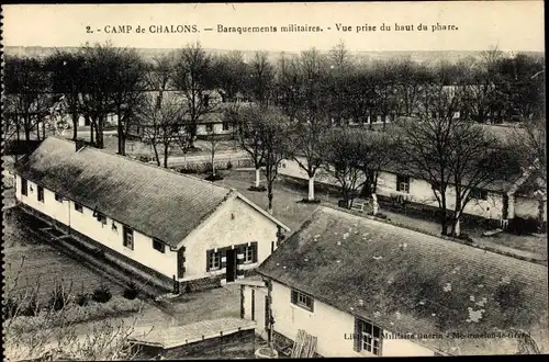 Ak Camp de Chalons Marne, Baraquements militaires, Vue prise du haut du phare