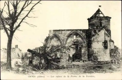 Ak Crouy Aisne, Les ruines de la Ferme de la Perriere