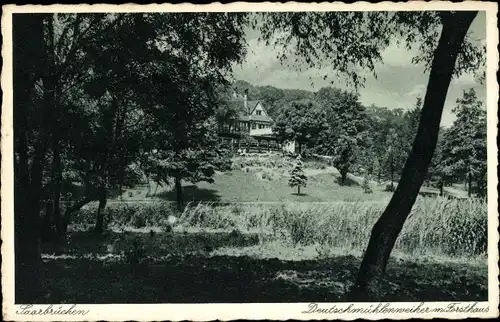 Ak Saarbrücken a.d. Saar, Deutschmühlenweiher mit Forsthaus